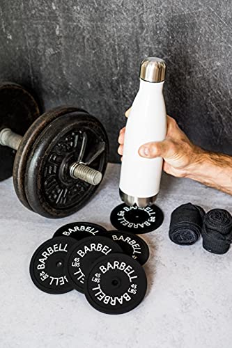 Barbell Bumper Plate Drink Coasters Set of 6, Round Black Silicone Coasters for Coffee Table, Absorbent Coaster for Drinks, Fitness Gym Gifts for Men & Women, Weightlifting Coaster Gym Accessories - Image 3