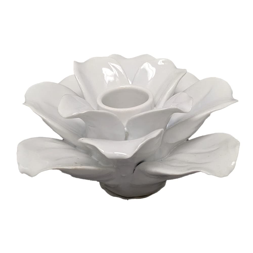White Ceramic Candle Holder 12 Petal Flower Shape Taper Candle Wedding Table Decoration Dining Table Set of 4