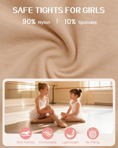 Image of Century Star 2 Pack Girls Soft Footed Ballet Toddler Tights | 90% nylon & 10% spandex for stretchy comfort. Suitable for school, playground, and cozy daily wear.