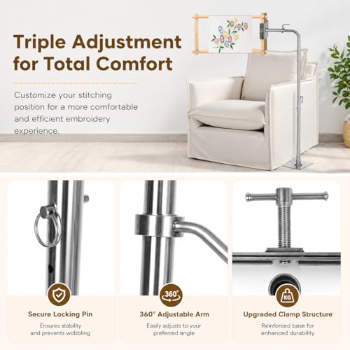 Image of MARGAR Workstand with Side Clamp, for Lowery Stand, Adjustable Cross Stitch Floor Stand, Rotating Needlepoint Stand, Fits Q-Snap Frames, and Scroll Rods up to 20 inch Wide, Heavy Duty Metal Construction