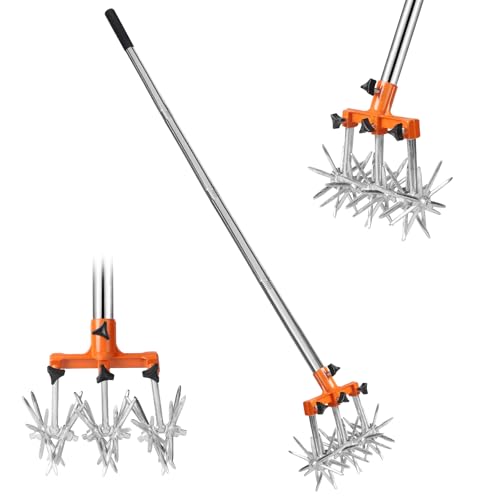DBREAKS Kreiselgrubber Verstellbarer Hand-Rotary Grubber Kultivator aus Edelstahl, Gartenkralle Gartenfräse mit Abnehmbaren Metallzinken,...