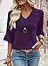 LOMON 3/4 Sleeve Tops for Women Shirts Dressy Casual Spring Half Sleeve Blouses Bohemian Tunic Maternity Beach Vacation Holiday (Purple,X-Large)