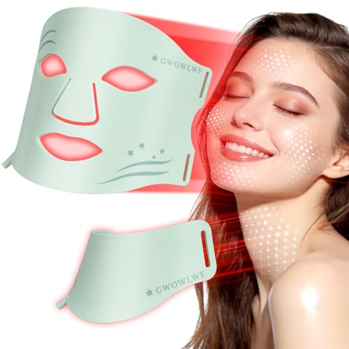 GWOWLWF LED Face & Neck Mask, 7-Color, Red & Near Infrared