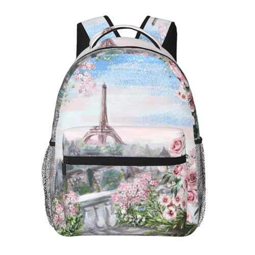 Mochila torre Eiffel con flores de 20x29x40 cm para diario
