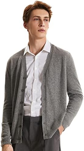 GreenMount Men’s Cashmere Cardigan Sweater Soft Casual Long Sleeve Cardigan V-Neck Buttons Lightweight Sweater for Men Lightgrey
