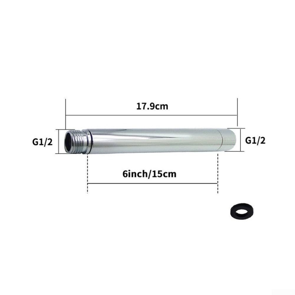 Edelstahl-Duschkopf-Verlängerung, G1/2, gerades Rohr (15,2 cm) | Löst Probleme mit niedrigen Halterungen, passend für alle Höhen, Standard-G1/2-Gewinde, verchromt, leicht zu reinigen