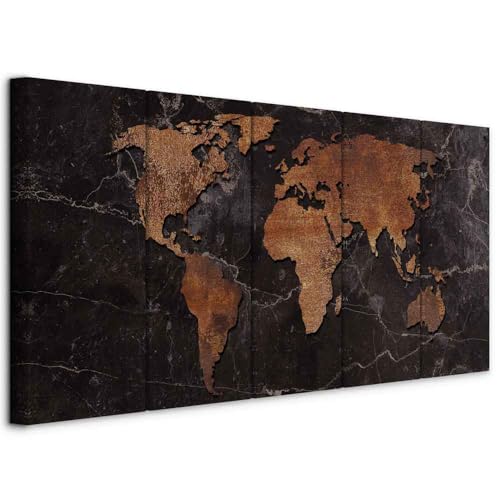 murando - Quadro Acustico Mappamondo 200x80 cm 5 Pezzi Quadri Acustici Moderni Grandi per Camera da Letto - Pannelli Fonoassorbenti Decorativi - Fonoassorbente - Mappa del mondo Scuro k-C-0121-b-m