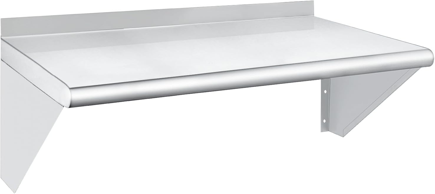 HARDURA Stainless Steel Shelf 14″ x 24″, 240lb Commercial Shelves Wall Mount Metal Shelving with Backsplash and Brackets for Kitchen, Restaurant, Laundry Room and Home HARDURA Stainless Steel Shelf 14″ x 24″, 240lb Commercial Shelves Wall Mount Metal Shelving with Backsplash and Brackets for Kitchen, Restaurant, Laundry Room and Home