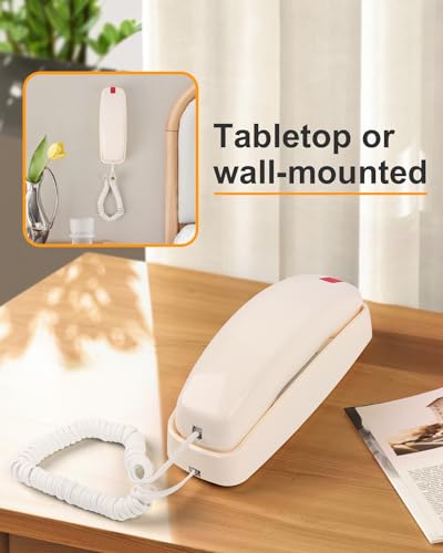 Image of Corded Wall Phone, Landline Phones for Seniors with Large Buttons, Office Desk Phone with Adjustable Loud Volume & Lighted Keypad, Durable Basic Design for Home, Beige