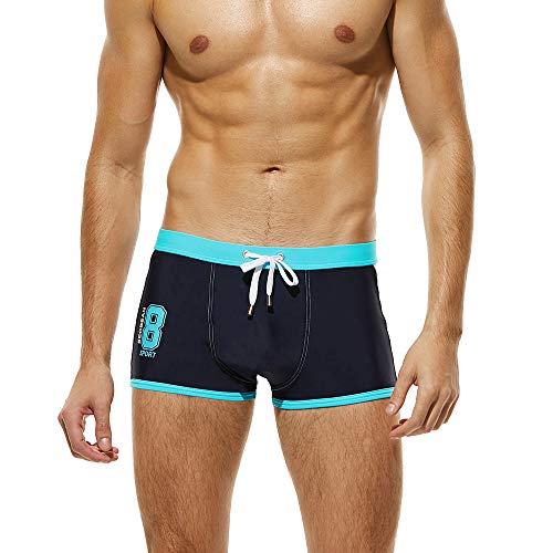 Men's Swimwear Sexy Swim Briefs Drawstring Bikini Board Surf Shorts Boxer Swimsuits Stylish Sport Swimsuit (Small,Blue)