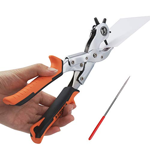 Professional Leather Hole Punch Tool, Heavy Duty Revolving Belt Hole Puncher Punch Pliers Kit Portable Revolving Leather Hole Punches for Belts, Watch Bands, Straps, Pet Dog Collars, Saddles, Shoes