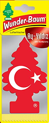 Preisvergleich Produktbild WUNDER-BAUM Auto-Lufterfrischer I Anhänger für langanhaltenden Duft im Auto oder zu Hause I Ay Yildiz Türkische Flagge (Vanille), 1 Stück
