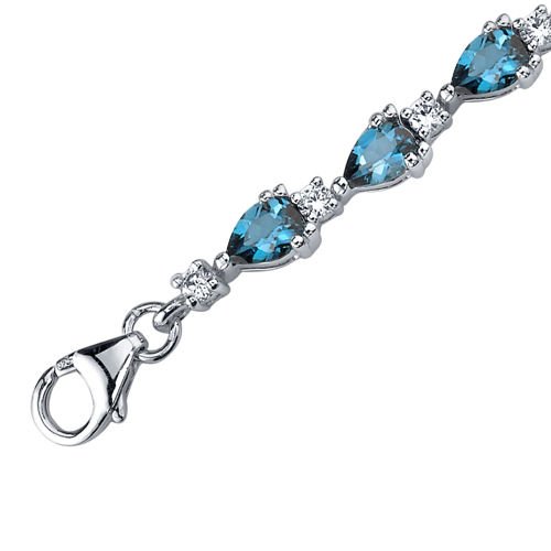 Peora London Blue Topaz Teardrop Tennis Bracelet For Women 925 Sterling Silver, Natural Gemstone Birthstone, 6.75 Carats Total Pear Shape 6X4Mm, 7 1/4 Inch Length #TOP1
