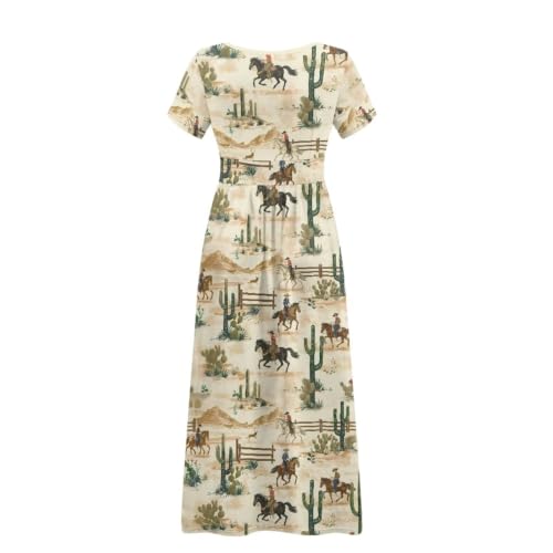 Image of Women's Fall Summer Short Sleeve Ankle Length V-Neck Party Dress with Pockets Size S-3XL