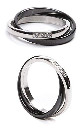 AURSTORE® Bijoux Bague Femme Céramique Acier Inoxydable serti de pierre Oxyde de Zirconium Avec Sac Cadeau(Taille de Bague Optionnel) (Noir, 60)