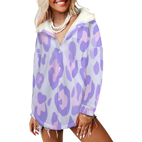 Veste à capuche polaire violette ample imprimé léopard manteaux mignons femme