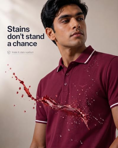 Image of NOBERO Men's Travel Polo T-Shirt | Premium Cotton Stretch Fabric | Anti-Odor & Water-Repellent | UPF 50+ Sun Protection | Regular Fit Polo Collar Casual Wear