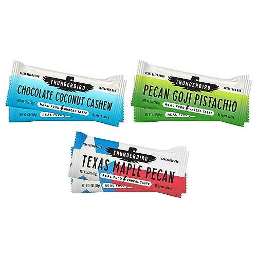 Image of Thunderbird Bars Energy Snack, Gluten-Free with Protein, Healthy Real Food, Vegan Paleo Non-GMO, No Added Sugar, Variety Flavor Pack (6 Count, 2 of Each Flavor, 1.7 oz. Bars)
