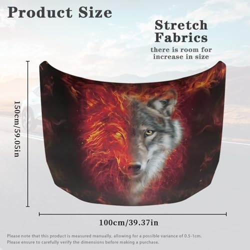 Image of Red Flame Wolf Universal Car Hood Cover Waterproof All Weather, Car Hood Cover Protector for Automobiles Outdoor Indoor for All Season Waterproof Dustproof