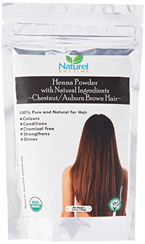 Organic (USDA, GMP) Henna for Chestnut/AUBURN/Reddish Brown Colour Hair, healthier, softer hair (Recipe provided) for temp tattoos and eyebrows, CPSReports certified in UK/EU