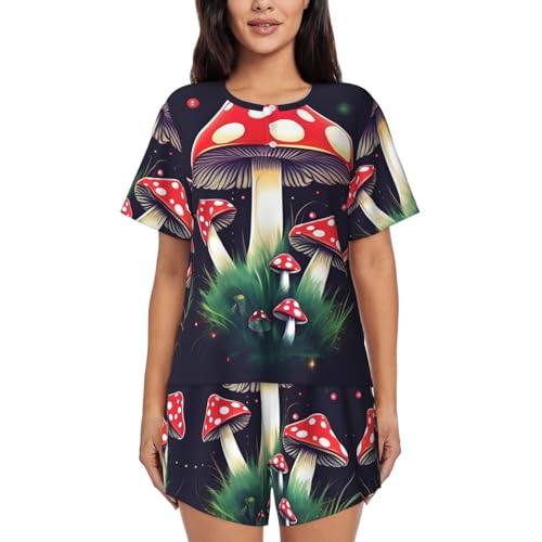 Pyjama champignons magiques pour femme éliminant la chaleur nocturne ensemble short doux