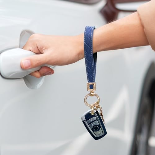 Image of OHKYOOT Leather Wristlet Keychain,Wrist Keychain Car Key Chain with 5 Key Ring and Anti-Lost D Ring