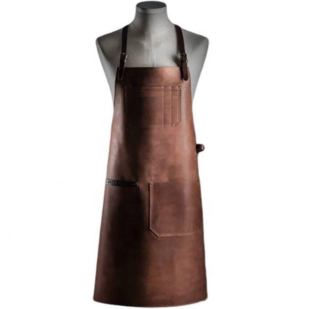 Tablier De Cuisine en Cuir Synthétique Imperméable à Poches Multiples