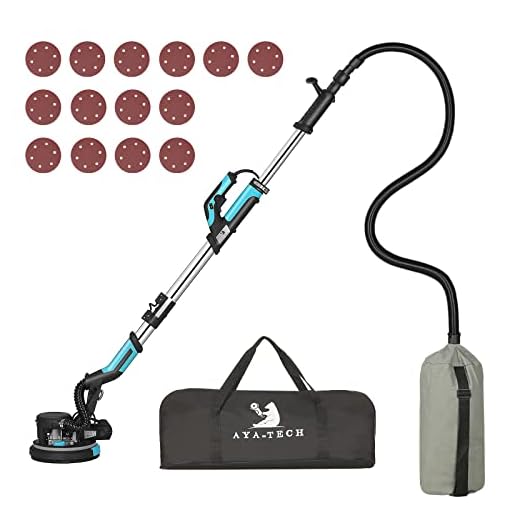 AYA-TECH Drywall Sander, 750W 6.5A Electric Drywall Sander with Vacuum Telescopic Foldable Pole Sender with 14 Pcs Sanding Discs, 7 Variable Speed Led Light Ceiling Sander Excellent Dust Removal (1)