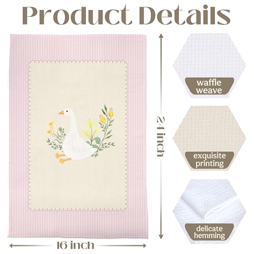 Image of Vintage Goose Kitchen Towels Set of 2, Pink Floral Goose Decorative Hand Towels for Kids Bathroom, Cottagecore Botanical Farm Animal Dish Tea Towels for Kitchen, 16x24 Inches
