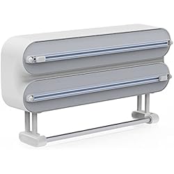 Dispensador Papel Cocina Film Y Aluminio Dispensador Papel Aluminio y Film con Portarrollos Cocina, Organizador Papel Aluminio y Film, Portarrollos Cocina de Pared, para Film Transparente,Papel Aluminio,Cocina Casera,Restaurante.(3 in 1)