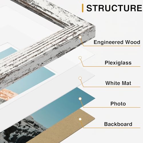 Image of Vittanly Picture Frames Set of 10, Picture Frames Collage Wall Decor with Two 8x10, Four 5x7, and Four 4x6 Photo Frames, Gallery Wall Frame Set for Wall or Tabletop Display, Distressed White