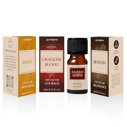 Myrrh, Dragons Blood & Benzoin Essential Oil Diffuser Blend Set by Aromafume | 3x10ml (0.33 fl oz) | Aromatherapy Oils for Spiritual Protection & Wellness | Charged with Pure Resins