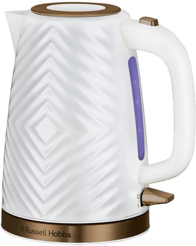 Russell Hobbs Groove Electric 1.7L Cordless Kettle (Fast Boil 3KW, White textured plastic with