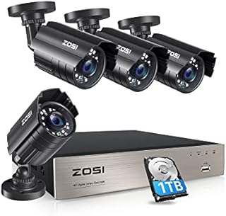 ZOSI 1080P Security Camera System with 1TB Hard Drive H.265+ 8CH 5MP Lite HD-TVI Video DVR Recorder with 4X HD 1920TVL 1080P Indoor Outdoor Weatherproof CCTV Cameras ,Motion Alert,Remote Access