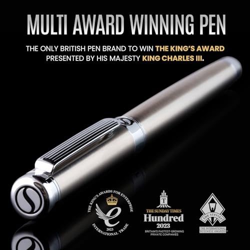 Image of Scriveiner Stainless Steel Rollerball Pen - Stunning Luxury Metal Pen with Silver Chrome Finish, Schmidt Ink Refill, Best Roller Ball Pen Gift Set for Men & Women