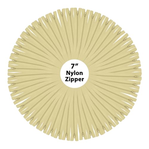 Image of Mandala Crafts 100 PCs Beige Closed-End 7 Inches Nylon Zippers for Sewing