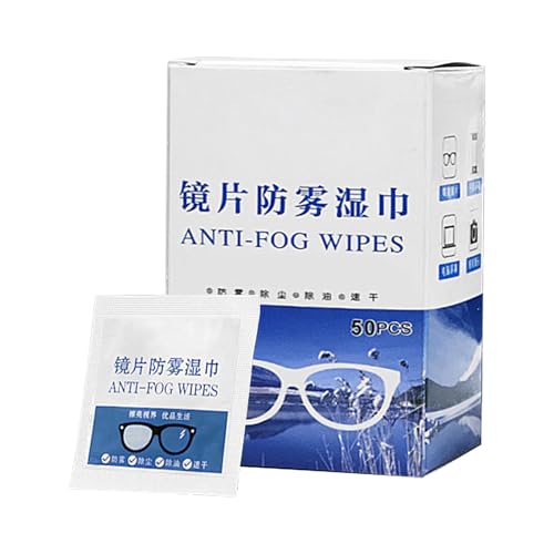 Toallitas limpiadoras para gafas - Almohadillas antiniebla prehumedecidas para lentes de gafas, 50 piezas, suministros de limpieza de gafas envasadas individualmente para cámara, luna
