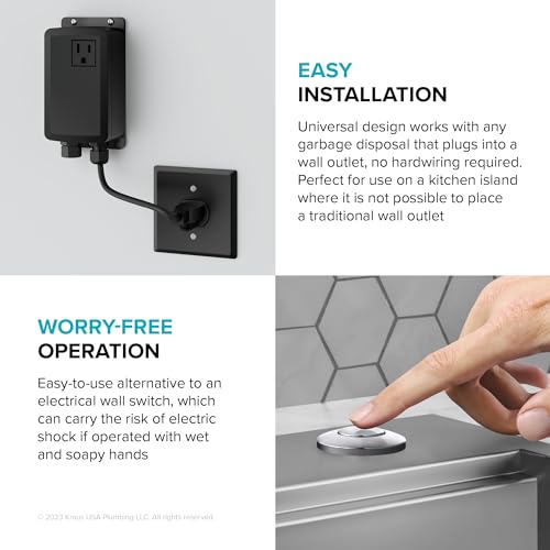Image of KRAUS Garbage Disposal Air Switch Kit in Spot-Free Stainless Steel with Push Button, AC Adapter, Power Cord, and Air Tube Included, KWDA-100SFS