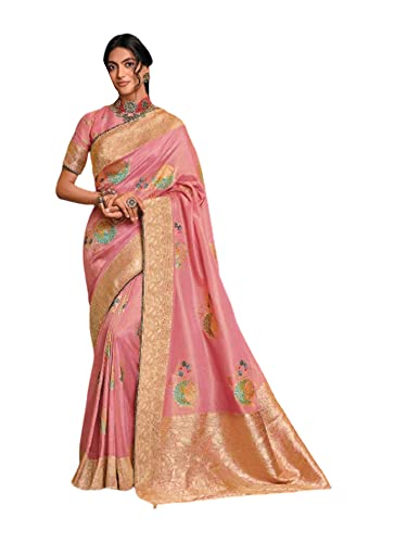 Sari de mariage rose en tissu pur pour réussir votre drapé traditionnel Meena facilement