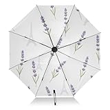 Watercolor Lavender Flowers White Umbrella for Rain, Lightweight Portable Automatic Umbrella for Women, Travel Umbrellas for Rain, Wind and Sun