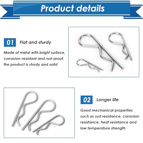 Image of 105Pcs Cotter Pin Assortment Kit - 304 Stainless Steel 7 Sizes R Clips Cotter Pins for Automotive, Trailer, Hitch Pin Lock System