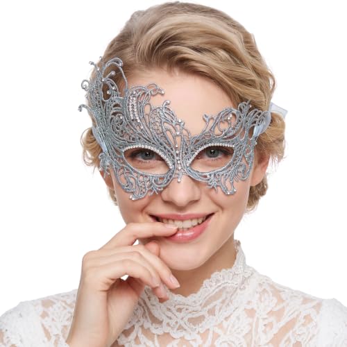 FunMular Masquerade Mask for Women Lace Masks Venetian Masquerade Party Costume Party Halloween Carnival Fit for Adults, Soft & Black (Ballroom Mystery Princess)