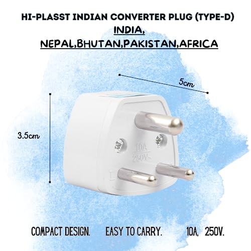 Hi-Plasst India Converter Plug 3Pin (Pack of 4) - World Travel Adapter for USA, UK, Canada, Europe to India - Type D Adaptor Plug Socket for Foreign Devices in India