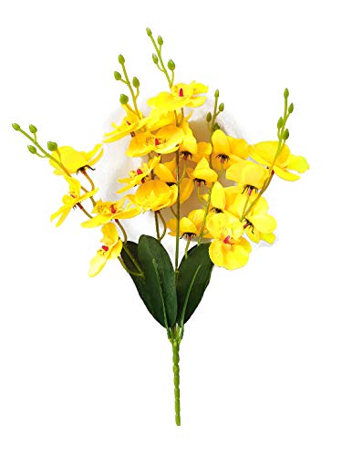 Artfen Artificial Butterfly Orchid Flower Silk Flower Bouquet Artificial Flower Plant for Wedding Home Decoration 16'' High Yellow