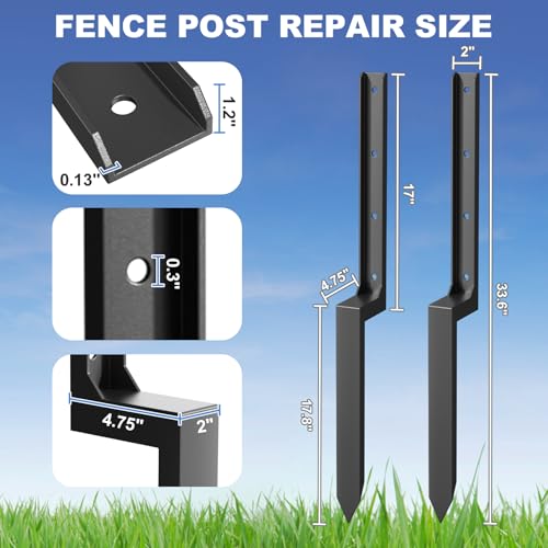 2 Pack Fence Post Repair Kit, 33.6" Heavy Duty Fence Post Repair Stakes, Thickened Anchor Ground Spike for Repairing Tilted/Broken Wood Posts by Nessxa - Image 2