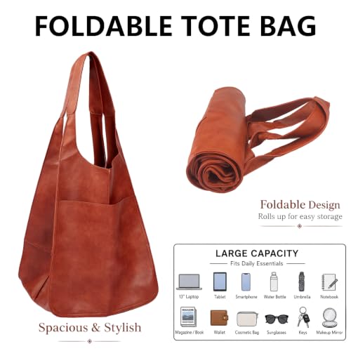 Image of KlaOYer Oversized Leather Tote Bag Huge Capacity Work Hobo Pu Leather Bucket Purse And Handbag Large Soft Travel Shopping Bag