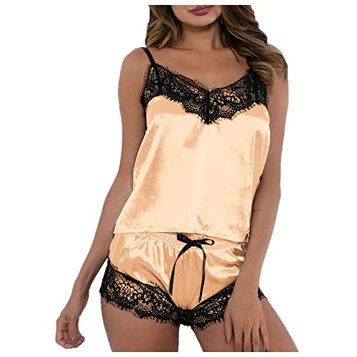 Ensemble-de-Pyjama-Feminine-Pyjama-Court-Vetements-de-Nuit-Satin-sans-Manches-avec-Camisole-et-Short-Lingerie-Sensuelle-Col-V-Nuisette-en-Modal-Nightwear-et-Grandes-Tailles