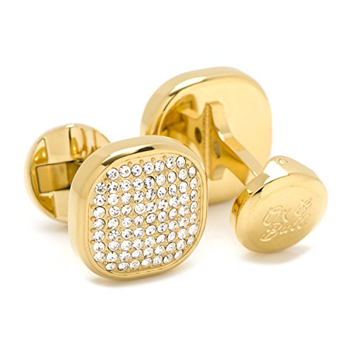 Ox & Bull Trading Company Gold Stainless Steel White Pave Crystal Cufflinks #TOP1