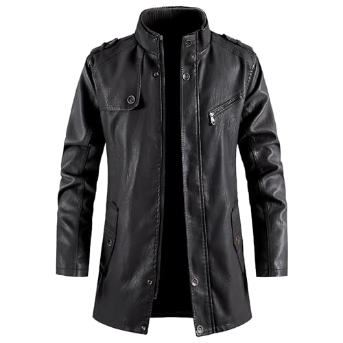 Men's Thick Leather Jacket Zip Up Moto Jackets Men Mid Winter Warm Motorcycle PU Coat