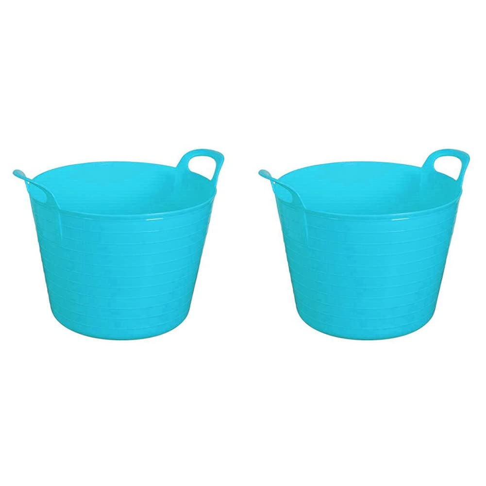 M1ss Light Blue (Set Of 2) 26L Litre Robust Versatile Multi-Purpose Flexible Storage Container Bucket, Tub Trugs, Horse Feeder, Garden Tub, Flexi Tub (Light Blue)
